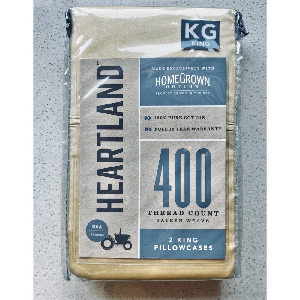 Heartland 400 Thread Count King Pillowcases Gold Satin Weave 100% USA Cotton